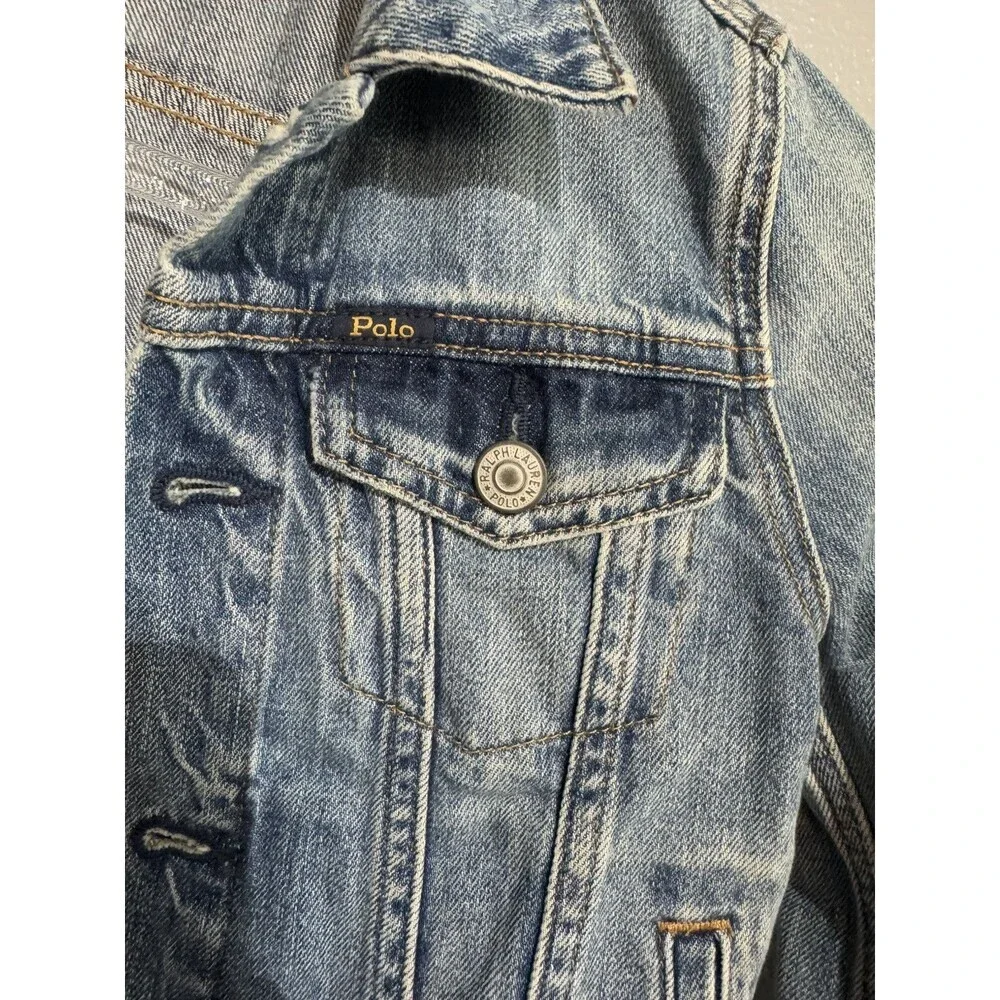 Polo Ralph Lauren Jean Jacket Youth Blue Denim Spell Out Logo Cropped Girl's 7